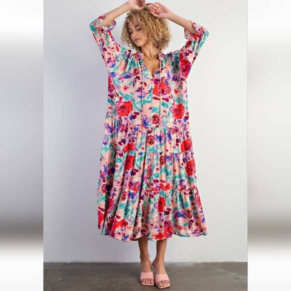 New! Easel Boho Floral Printed Maxi Dress - Picture 4 of 5